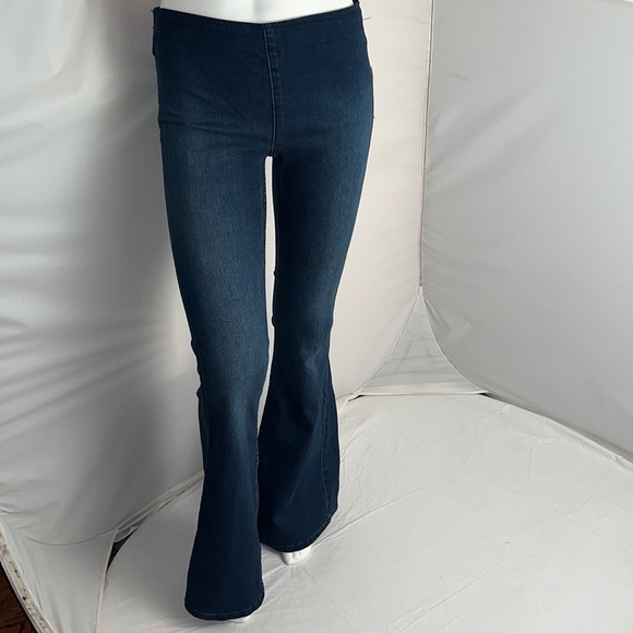 Free People Penny pull on flare jeans in Rich Blue